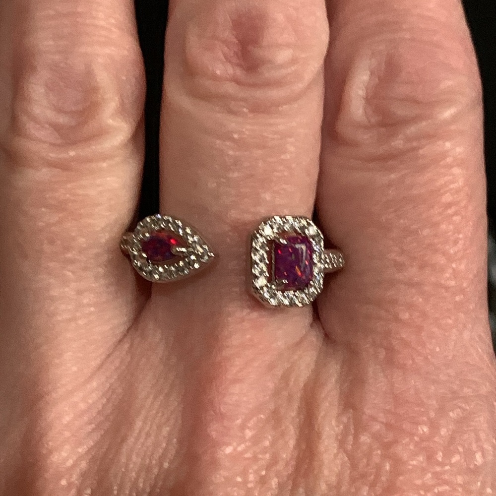 Bomb Party silver tone red/purple stone adjustable ring - Picture 6 of 6